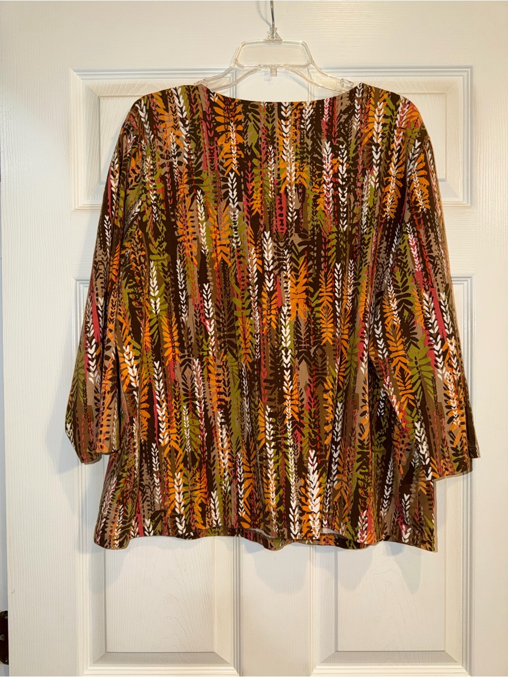 Ruby Rd. Multicolor V-Neck Fall Leaf Stripe Tunic - Picture 3 of 4